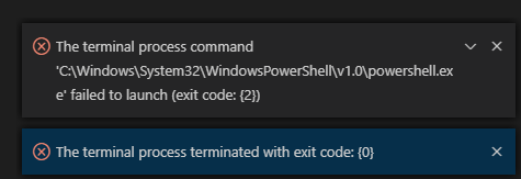 The terminal process command 'CProgram FilesGitbinbash.exe' failed to launch (exit code {2})