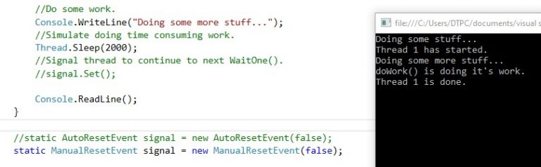 C# ManualReset Event resulting output