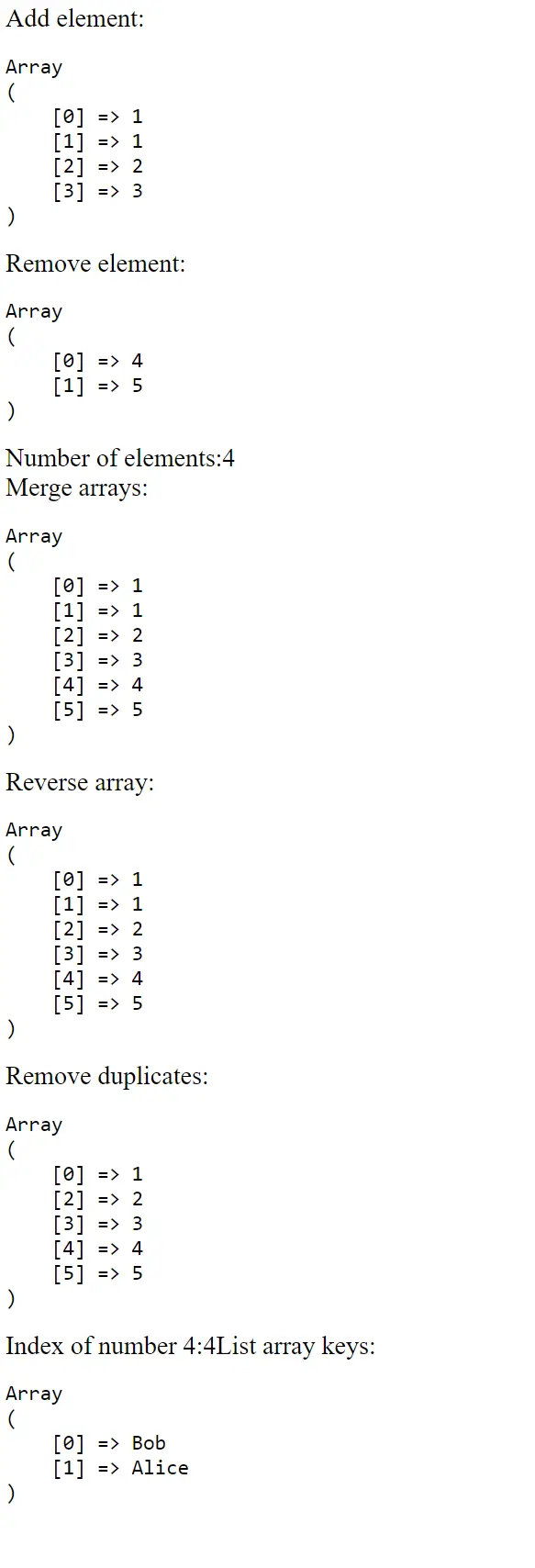 php working with arrays result