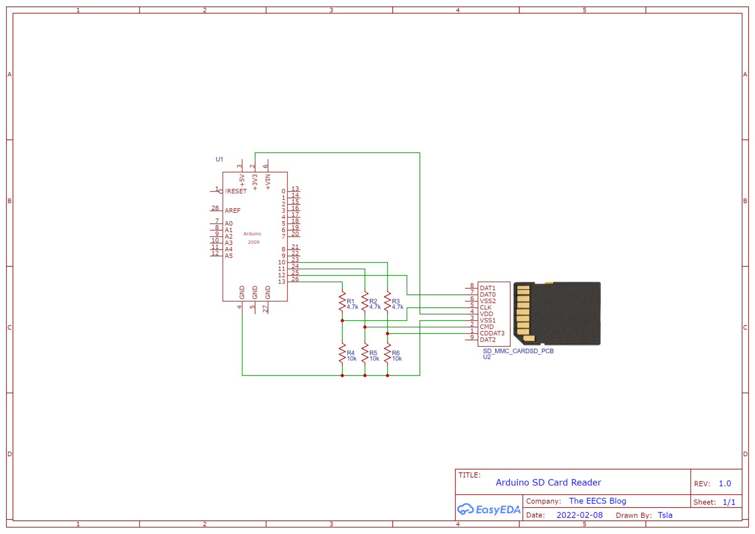 DIY Arduino SD Card Reader Schematic
