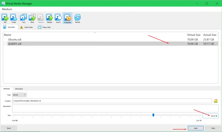 virtual media manager disk resize