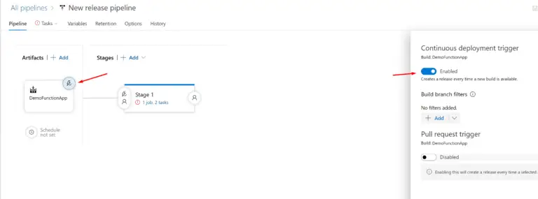 Azure DevOps create new release pipeline CD trigger