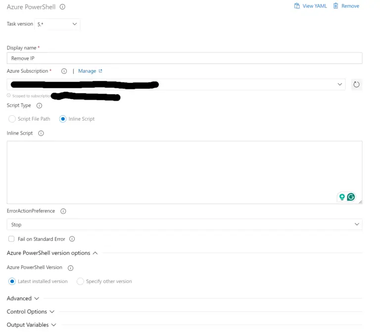 azure dev ops powershell script remove IP