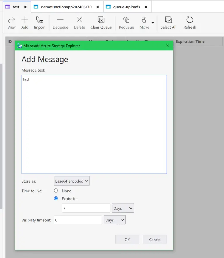 azure queue add message