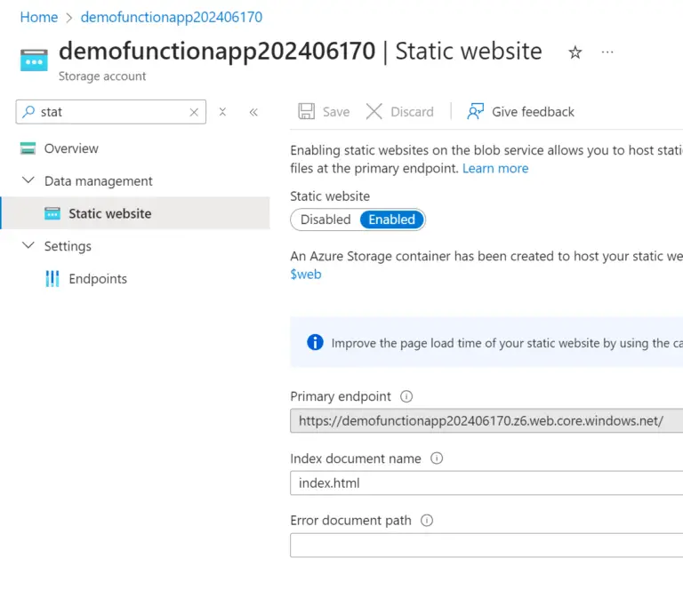 azure storage account enable static host