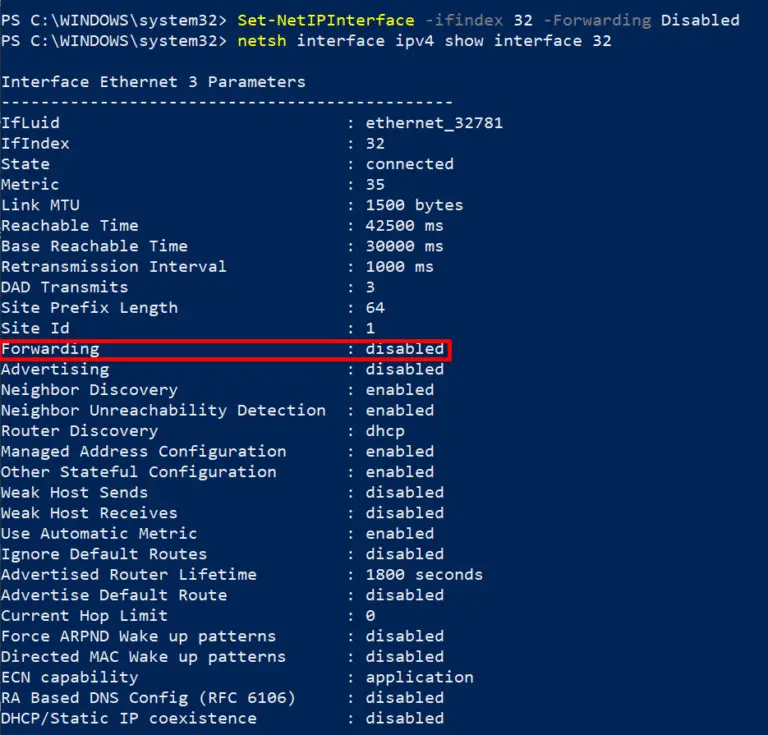 ps network interface fw disabled