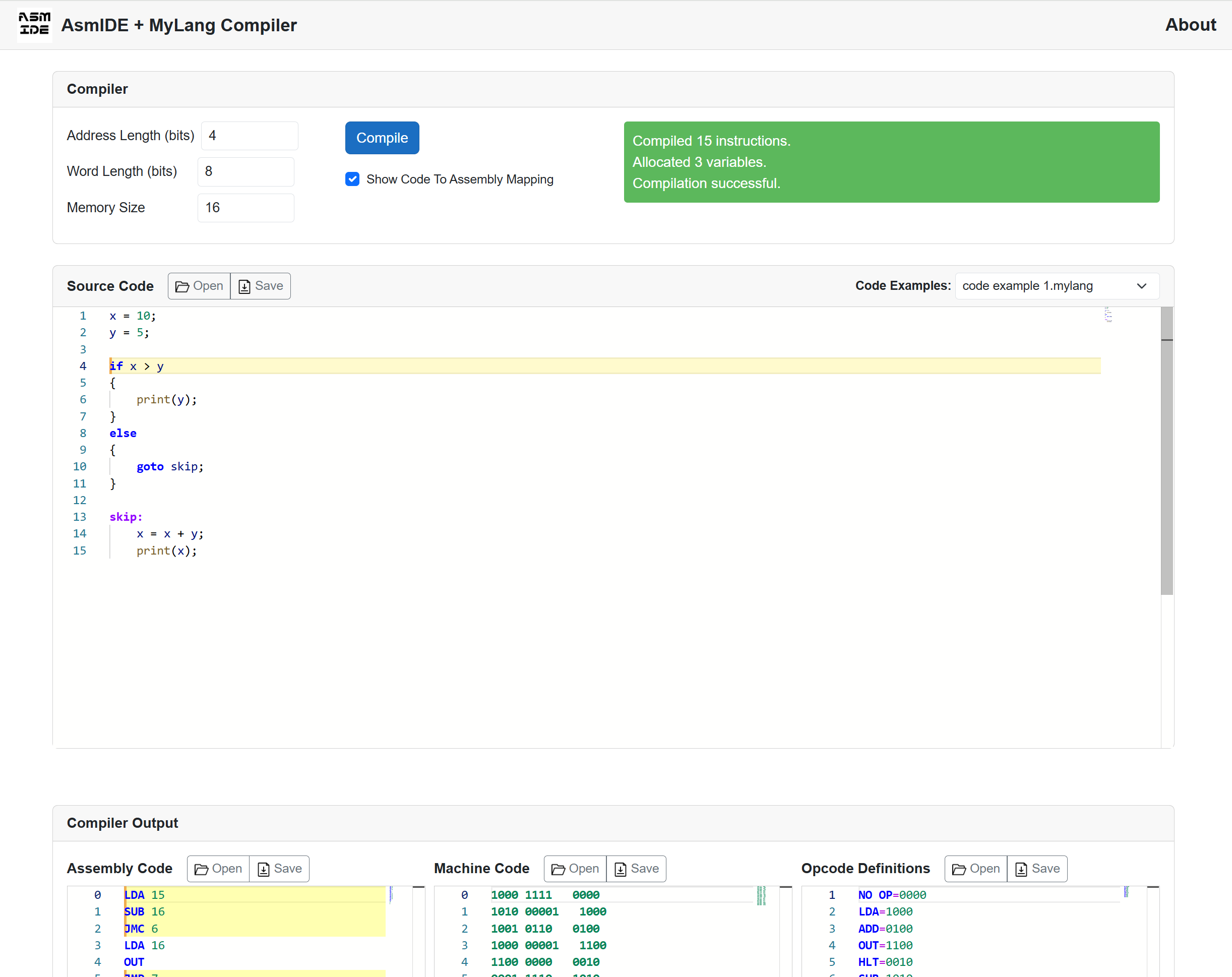 AsmIDE + MyLang Compiler