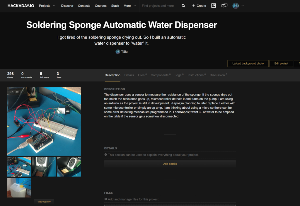 Soldering Sponge Automatic Water Dispenser Hackaday Post