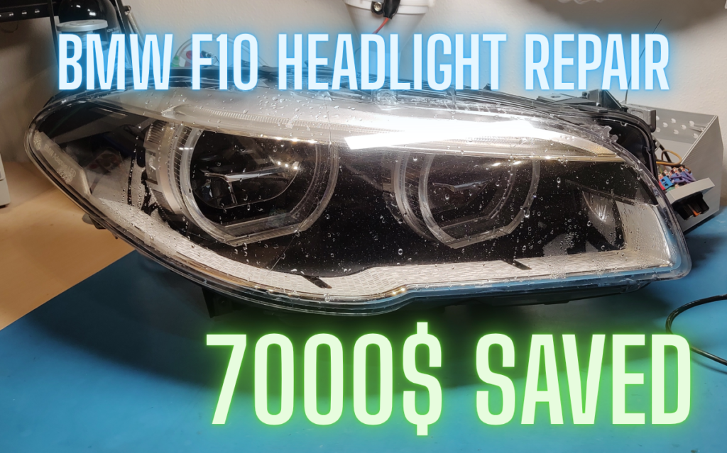 bmw f10 broken headlight with water inisde