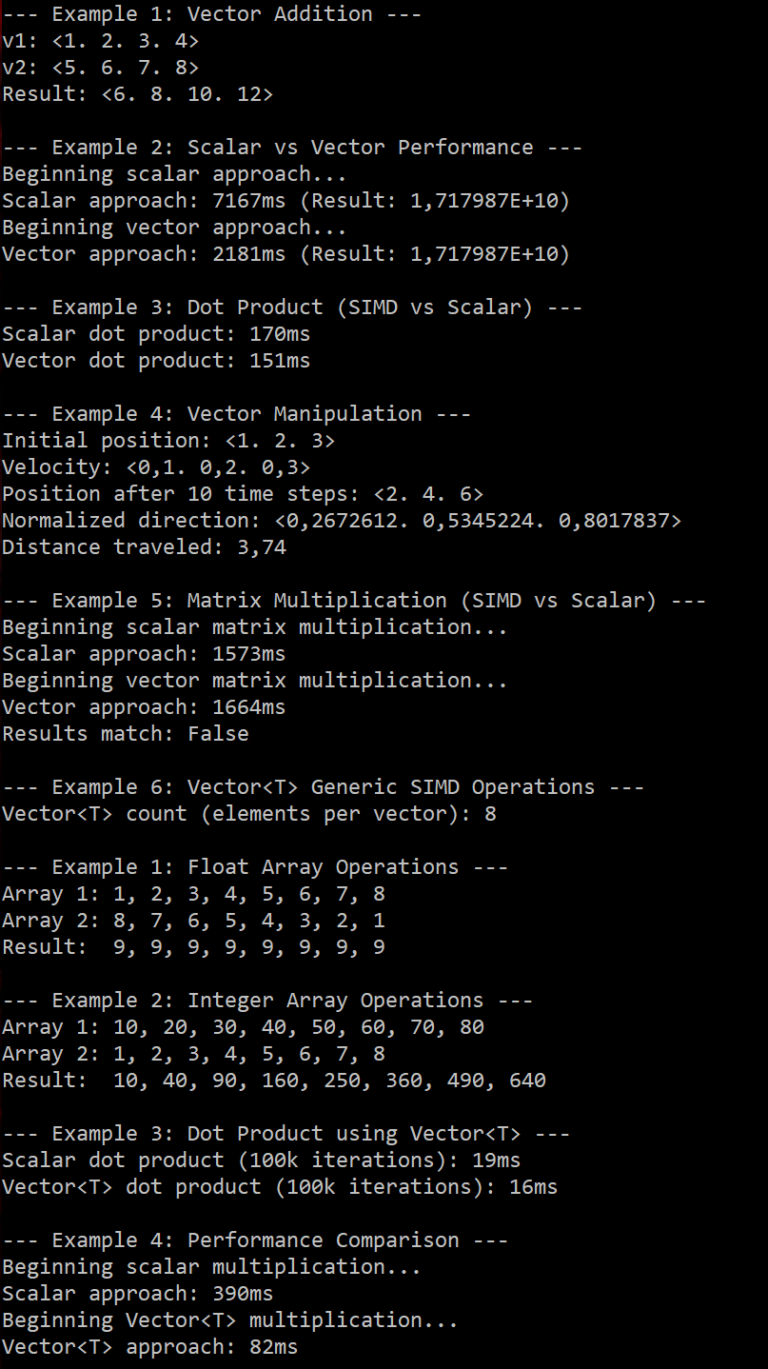 c sharp simd all resulting output 1-2